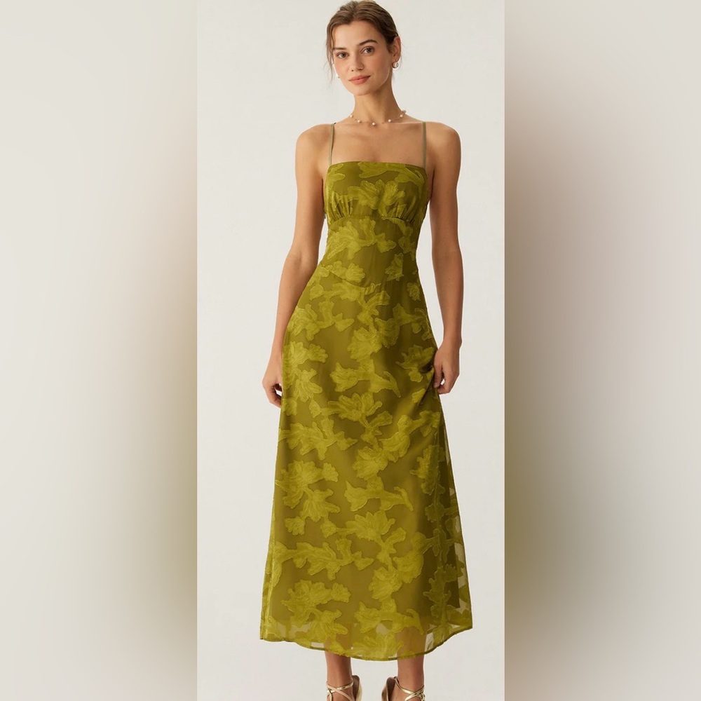 RIHOAS Olive Green Floral Midi Dress